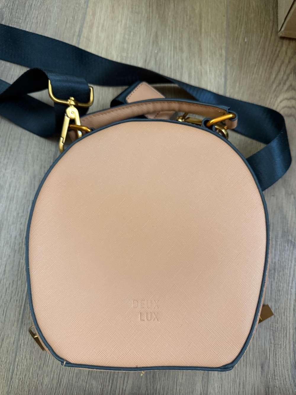 DEUX LUX Peach Round Crossbody with Black Strap